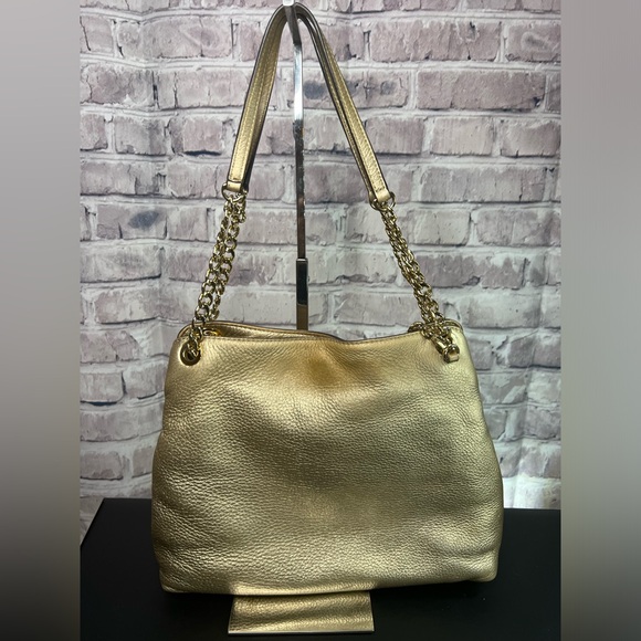 Michael Kors Jet Set Chain Large Shoulder Tote Pale Gold Metallic Leather - Picture 5 of 15